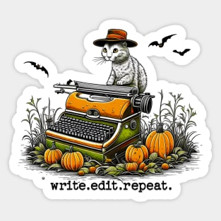 write edit repeat Halloween Cat Sticker